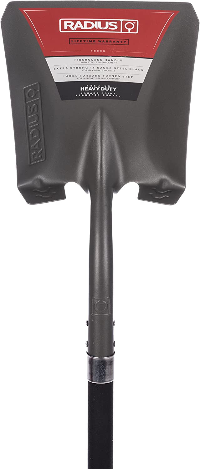 Radius Premium D-Handle Square-Point Shovel, Fiberglass Shaft