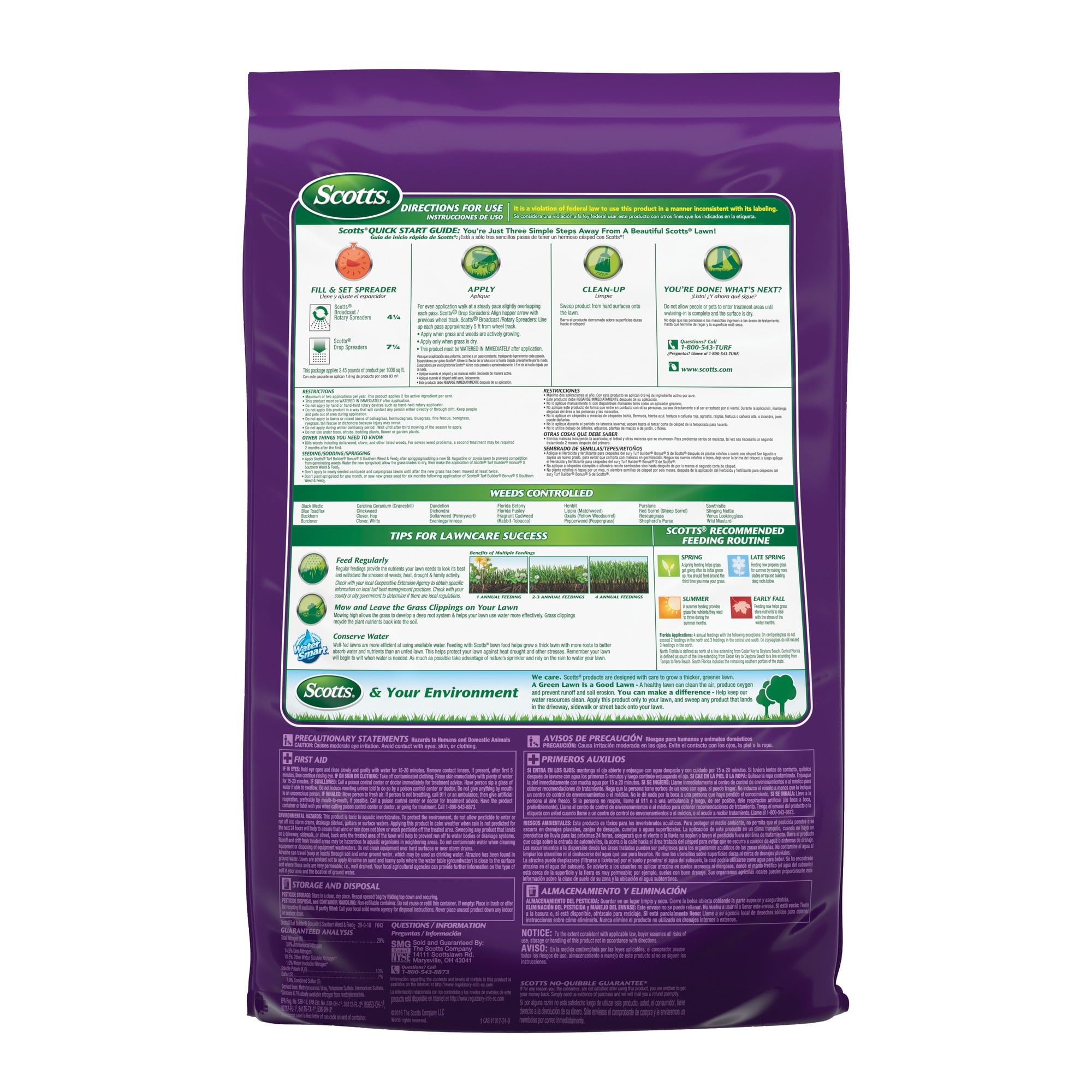 Scotts Turf Builder Bonus S Southern Weed & Feed2, 34.48 lbs.