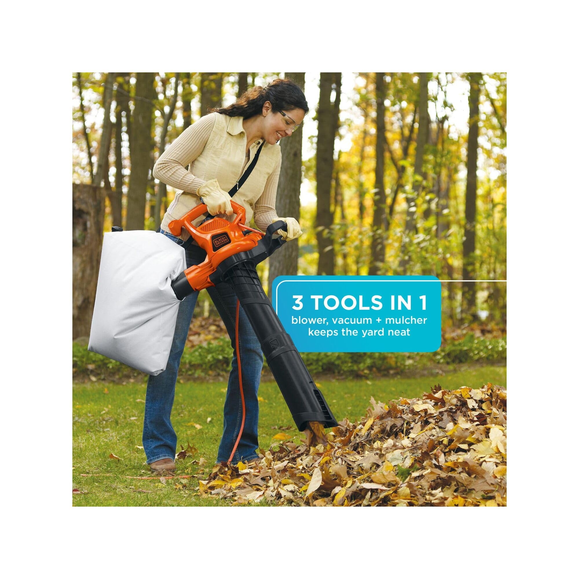 BLACK+DECKER Leaf Blower & Leaf Vacuum, 3-in-1, 12-Amp, 250-MPH, 400-CFM (BV6000)