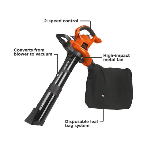 BLACK+DECKER Leaf Blower & Leaf Vacuum, 3-in-1, 12-Amp, 250-MPH, 400-CFM (BV6000)